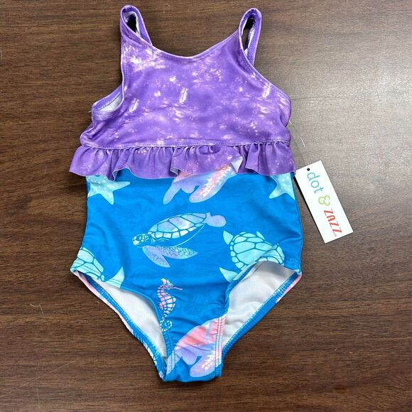 NWT Girl's 18-24 Months Dot & Zazz Swim Bathing Suit 1 pc Blue Purple Sea Turtle - Picture 1 of 9